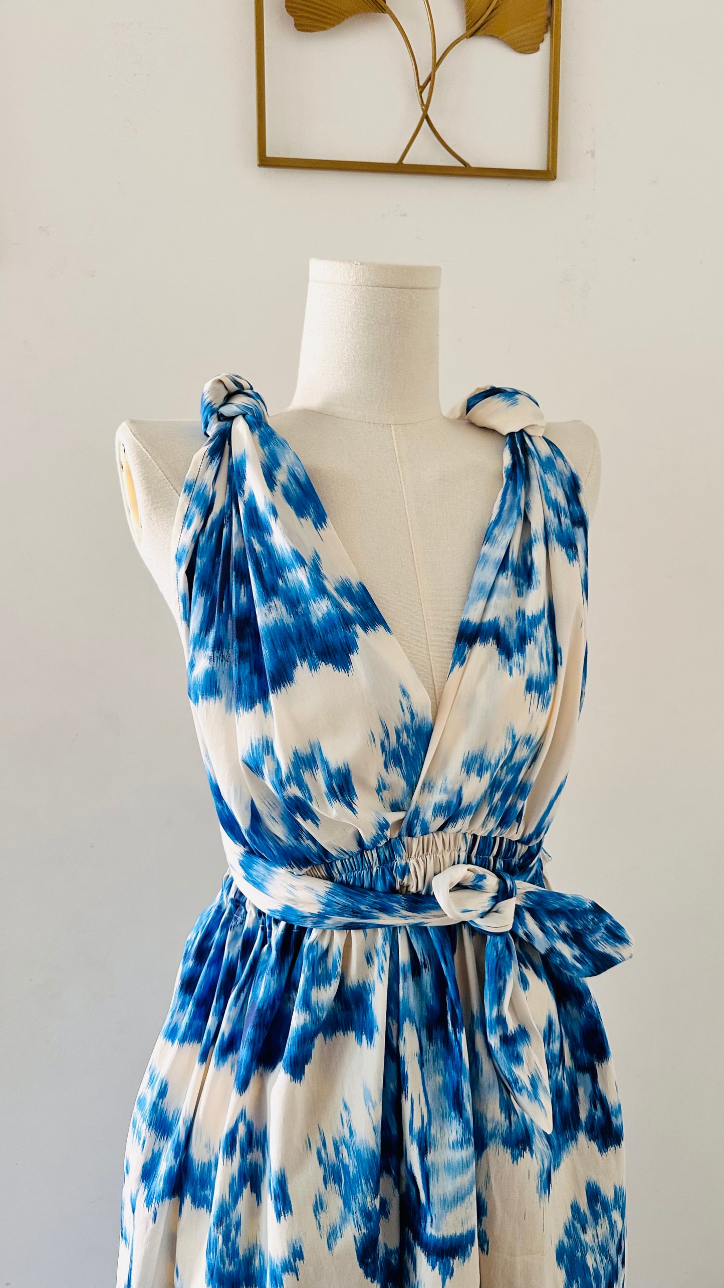 Robe Infinity en wax - Fleurs Bleu Roi - Poches / avec D'autres Choix Motif