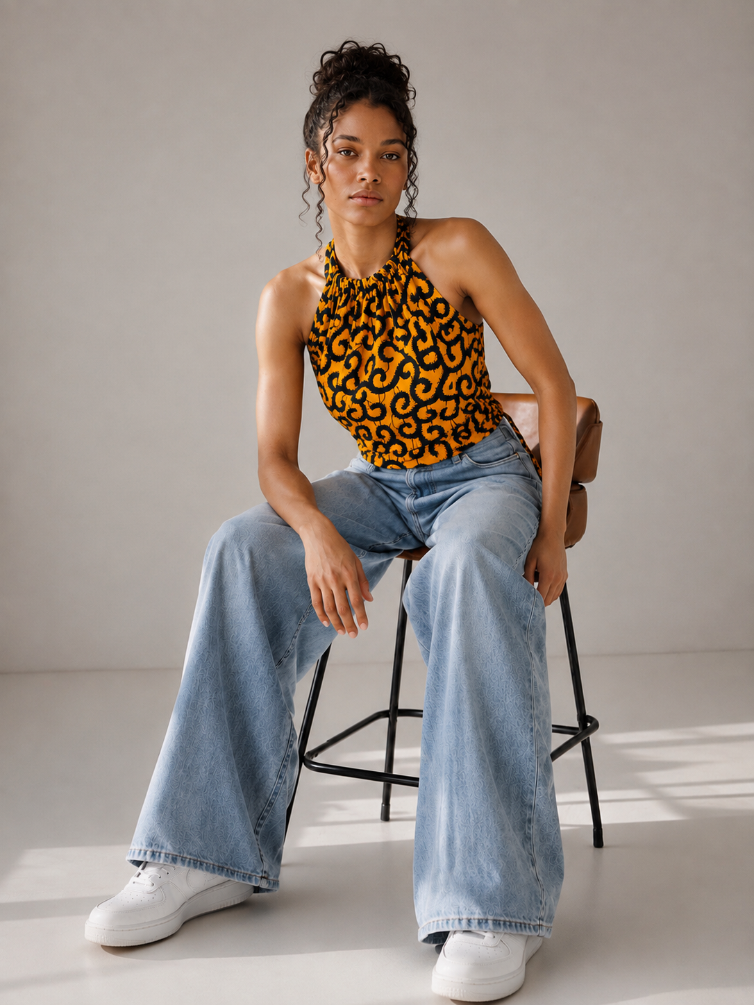 Top Femme en wax / Ajustable et Réversible / 100% coton / Wax jaune