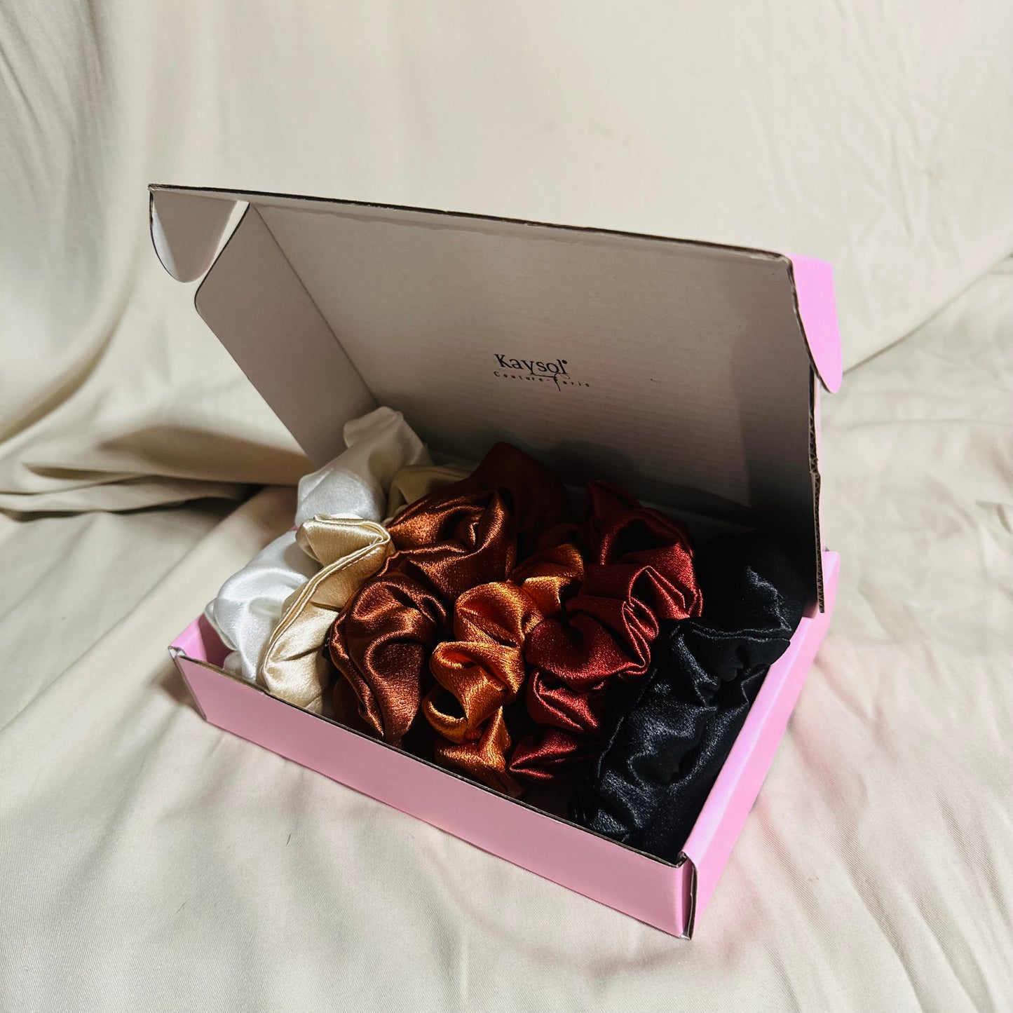 Set of 6 Premium Satin Scrunchies | Brown Hue
