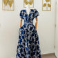 Robe Infinity en wax - Fleurs Bleu Roi - Poches