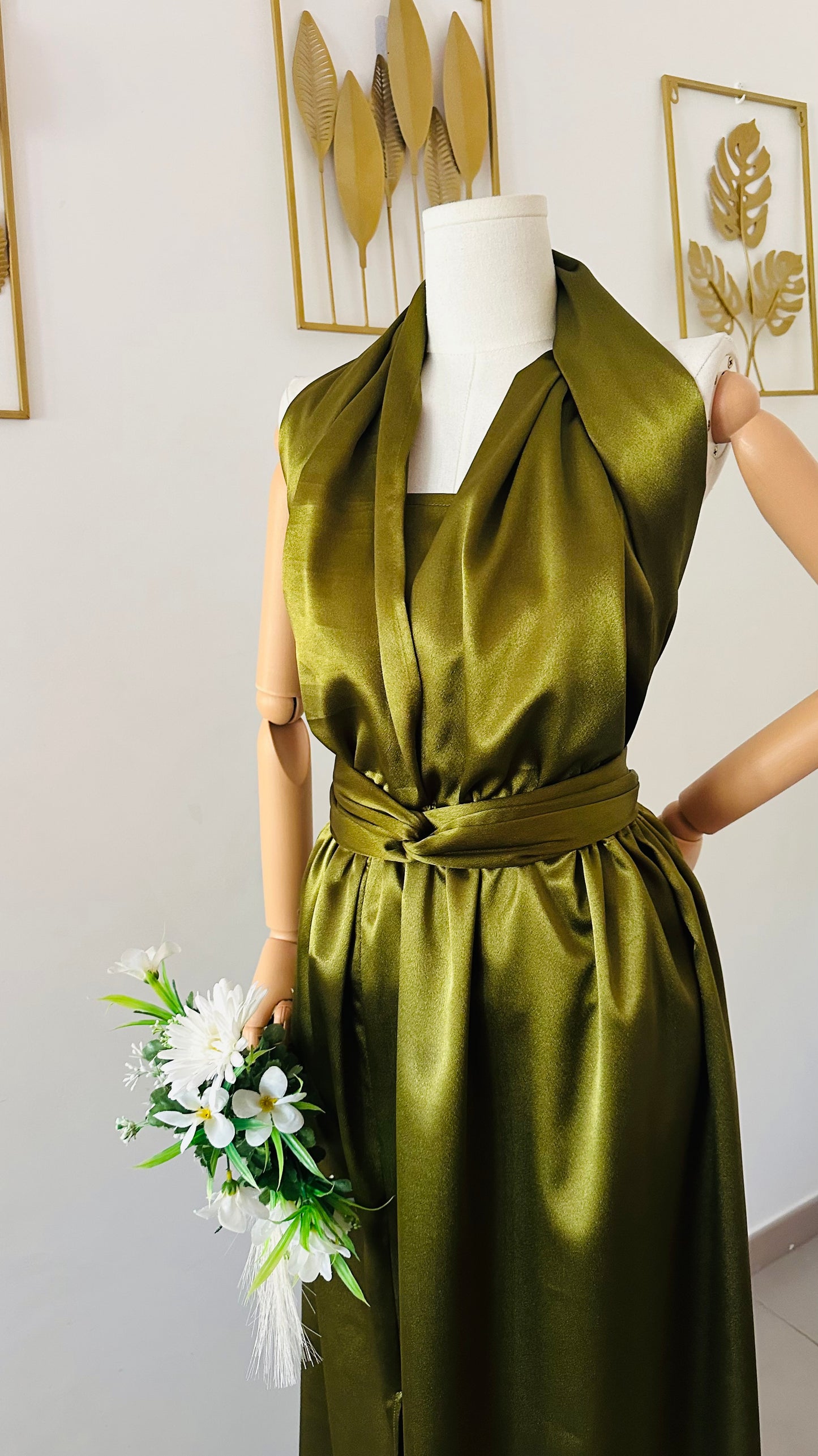 Robe Infinity Satin Olive Brillant – Mariage, Soirée, Bal – 4 Longueurs