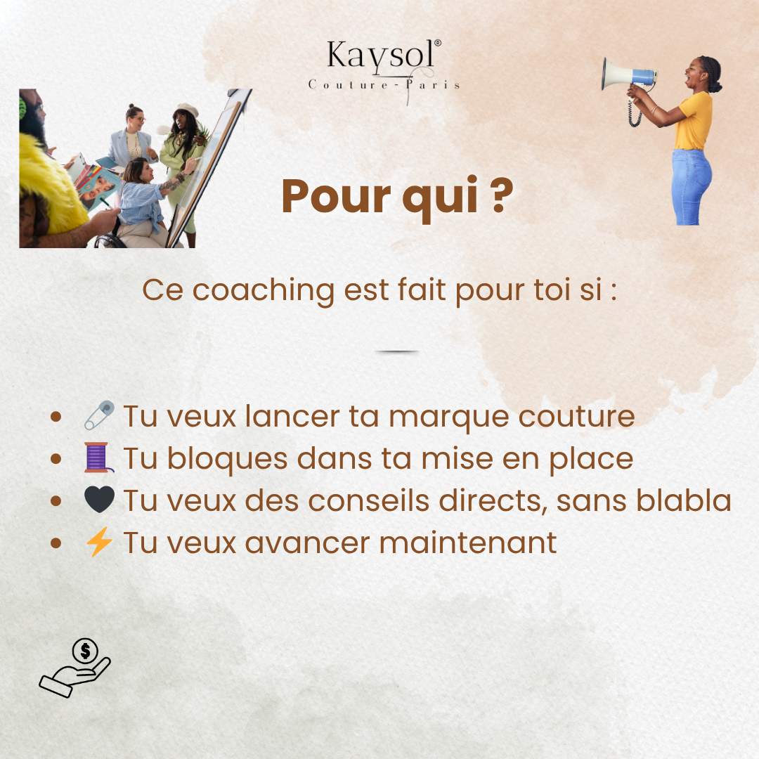 Visuel du coaching couture en ligne Kaysol Couture – 1h en visio pour lancer sa marque
