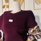 Damen-Sweatshirt mit Wax-Stoff / Bordeaux - Ärmel mit glitzerndem Bogolan-Muster / Neu