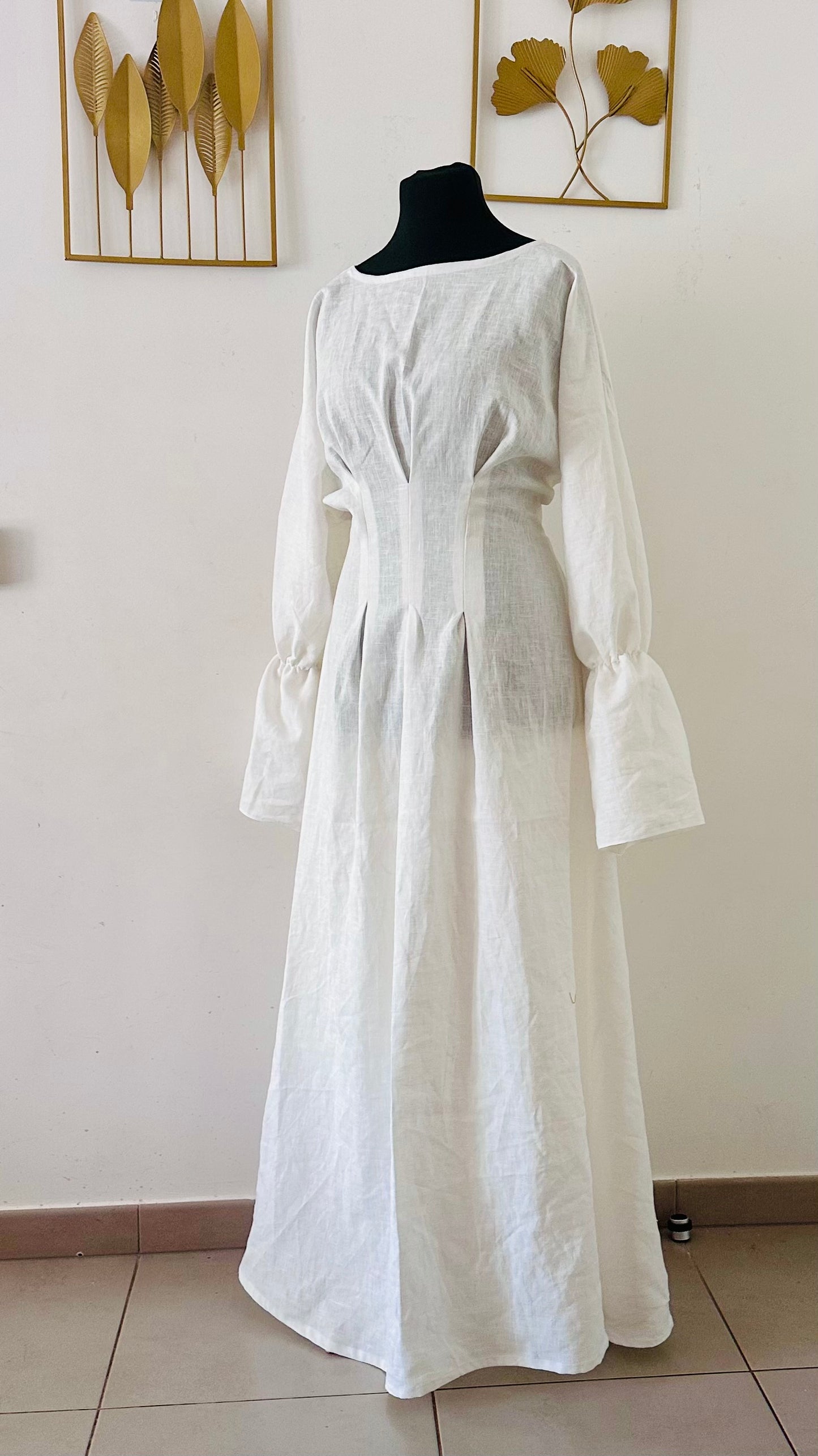 Robe longue en lin / Manches longues / Robe "Djadja" / 100% Lin