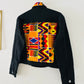 Veste en jean noir avec dos en tissu wax coloré – Kaysol Couture