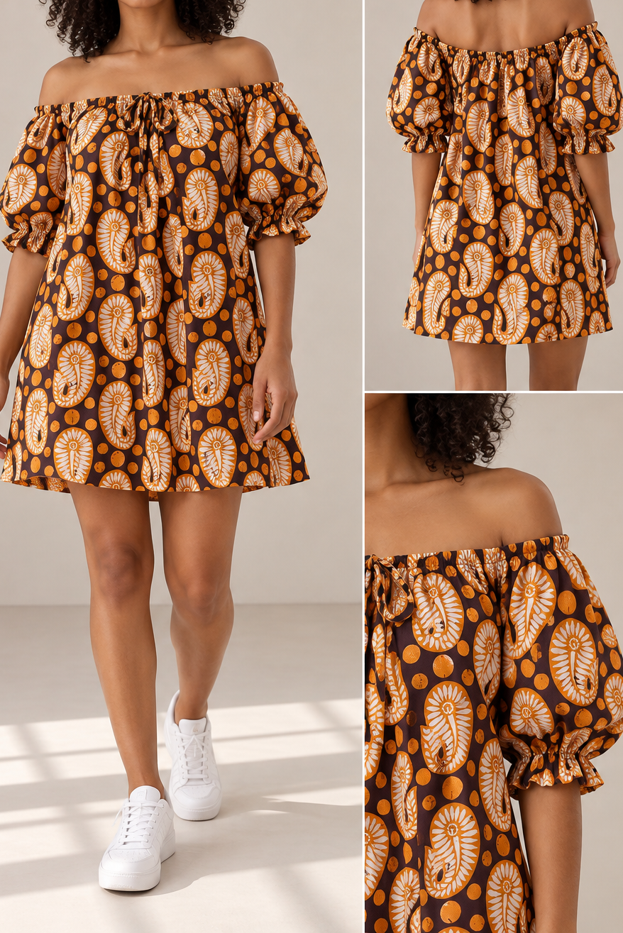 Vestido corto de wax / Beige