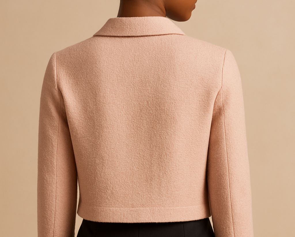 Patron PDF veste courte Noor femme. Coupe droite chic et facile à coudre. Idéal pour progresser ou offrir à une passionnée de couture. Tailles 34–56.