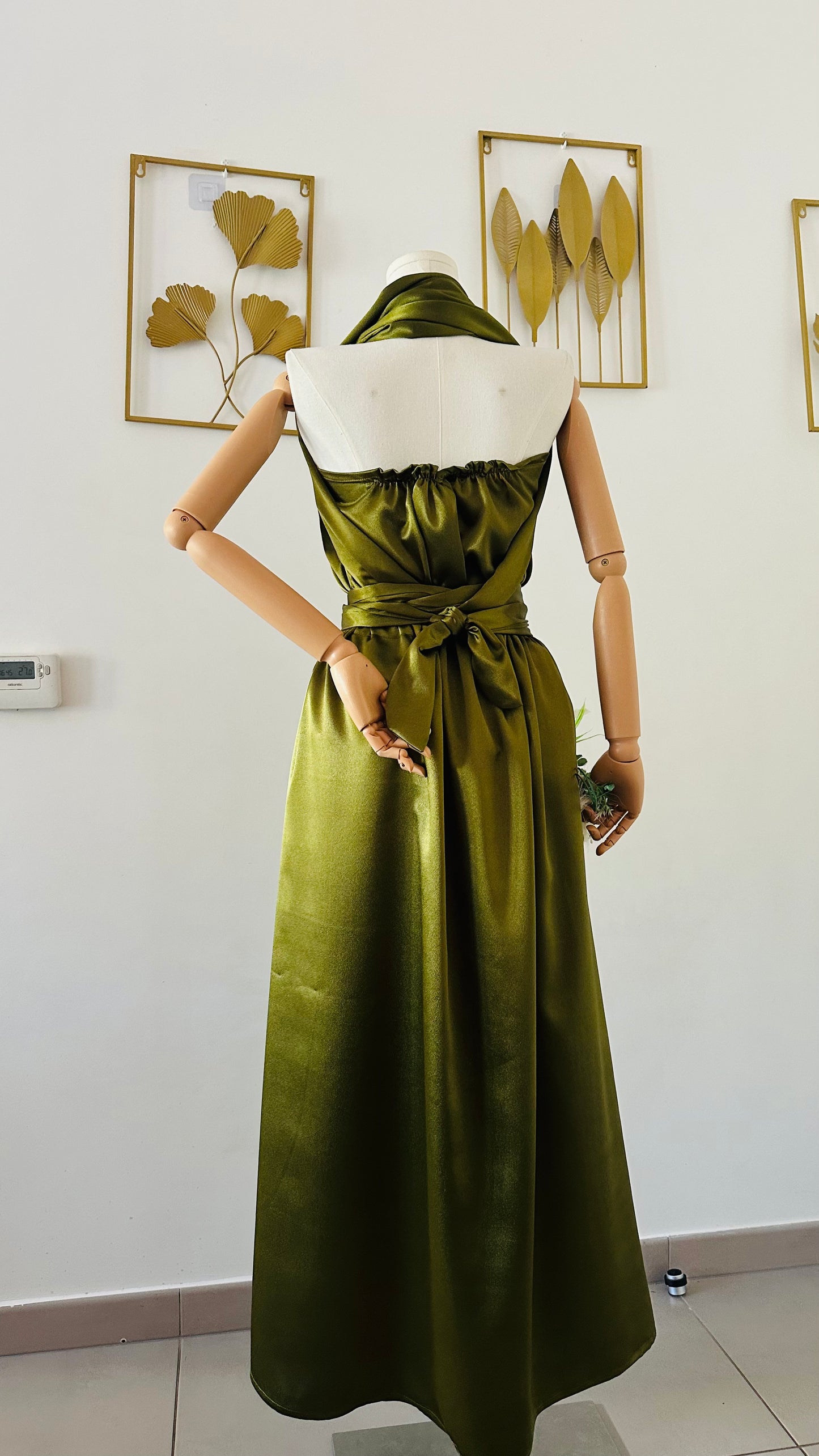 Robe Infinity Satin Olive Brillant – Mariage, Soirée, Bal – 4 Longueurs