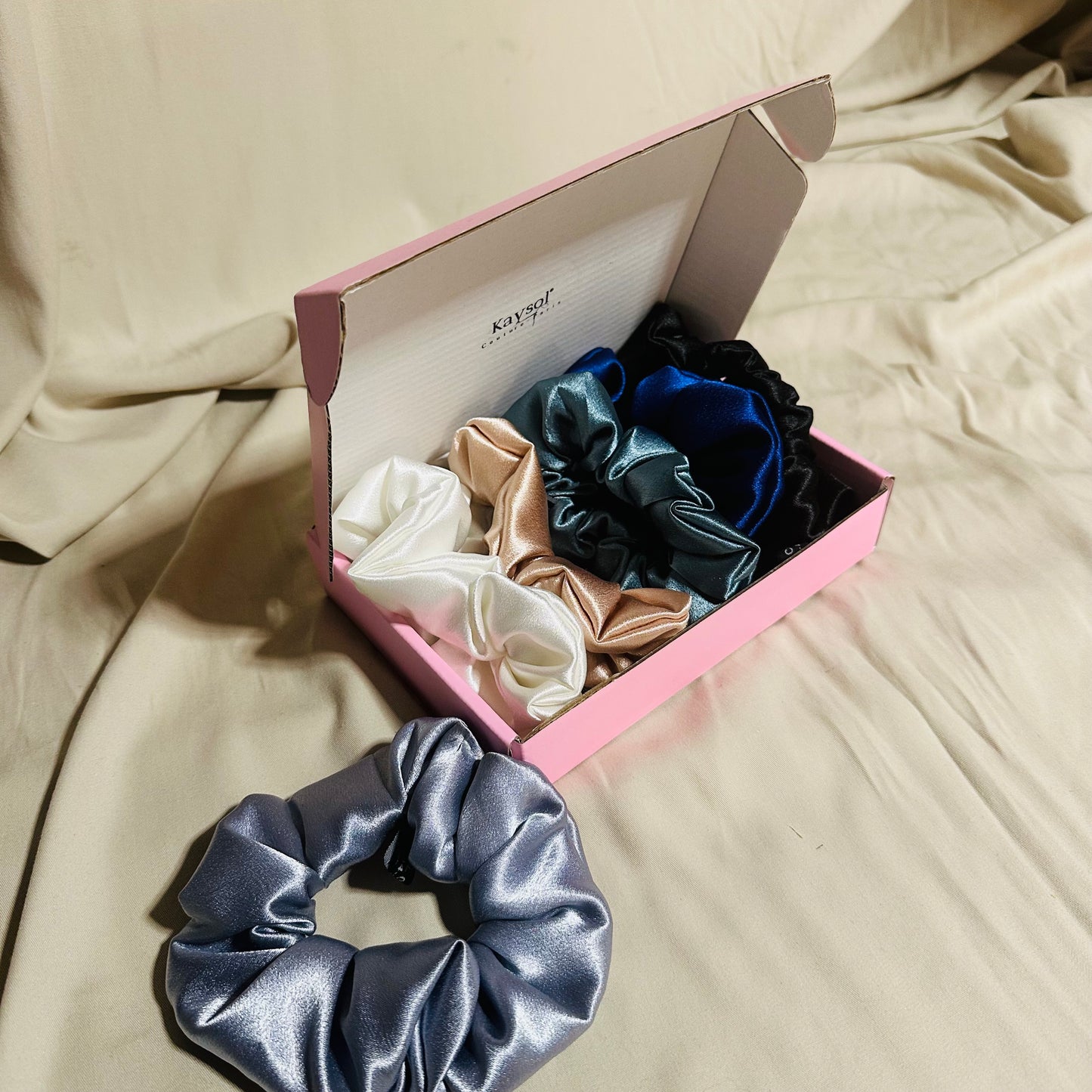 6 premium satin scrunchies gift set | Blue Shade