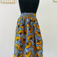 Jupe maxi en Wax - jupe africaine taille haute - tissu Wax fleurs de mariage bleu - Rouge - Jaune