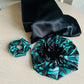 Taie d'oreiller en Satin Noir - Bonnet en satin - Chouchou - Assorti -Box cadeau Femme