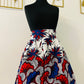 Jupe maxi en Wax - jupe africaine taille haute - tissu Wax fleurs de mariage bleu - Rouge - Jaune