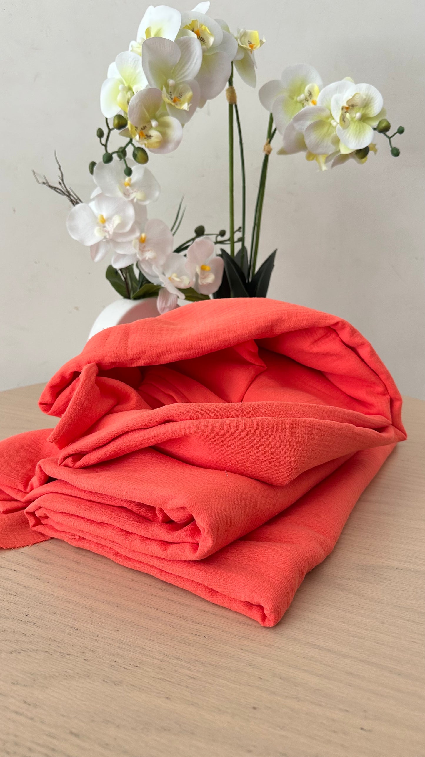 Tissu Double Gaze de coton – Corail Nude | 100% coton | au mètre / Coupon