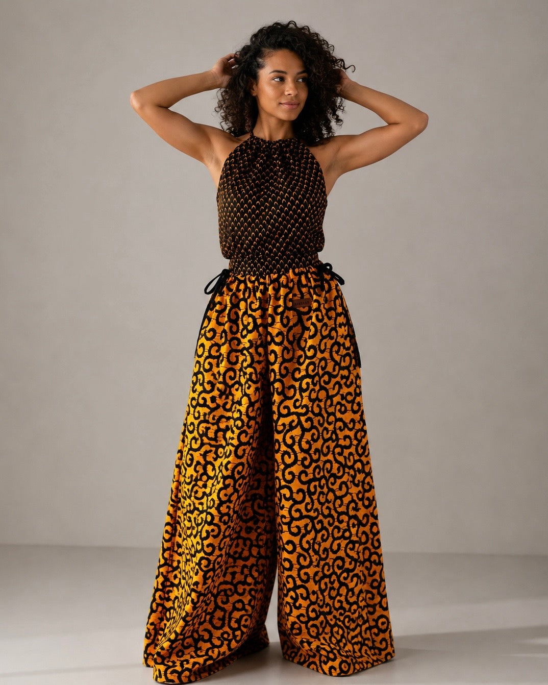 Pantalon Femme Ajustable / 100% coton / en Wax jaune
