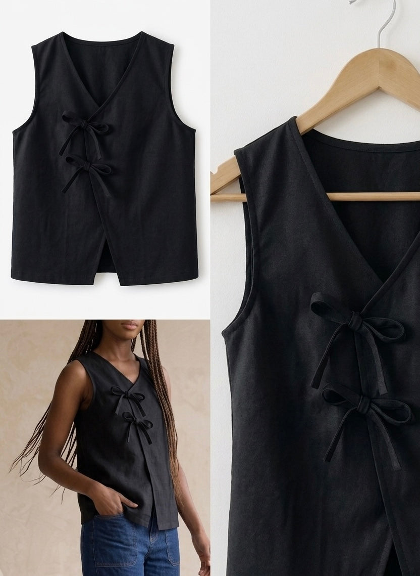 Box Couture Haut Sia – Pattern + Black Linen Blend Fabric + Matching Notions
