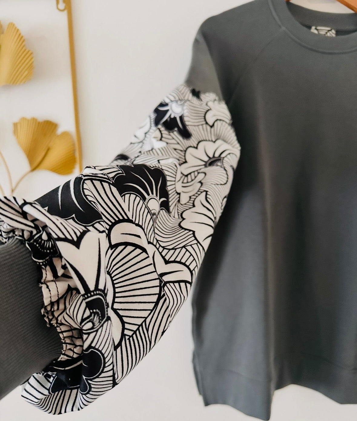 Grey wax sweatshirt / Hoodie with wax fabric detail / African sweater / Unisex