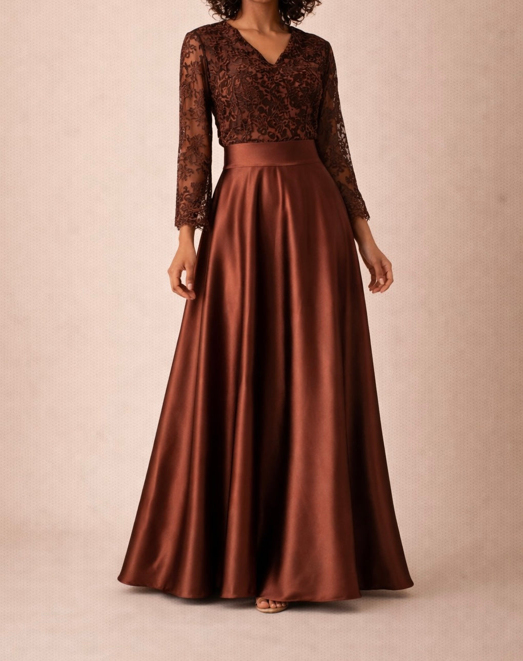 Jupe Longue en Satin Marron - Tenue de soirée femme - Tenue Invitée Mariage