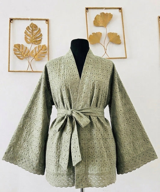 Sage Green Broderie Anglaise Kimono – Women's Broderie Jacket / Iconic