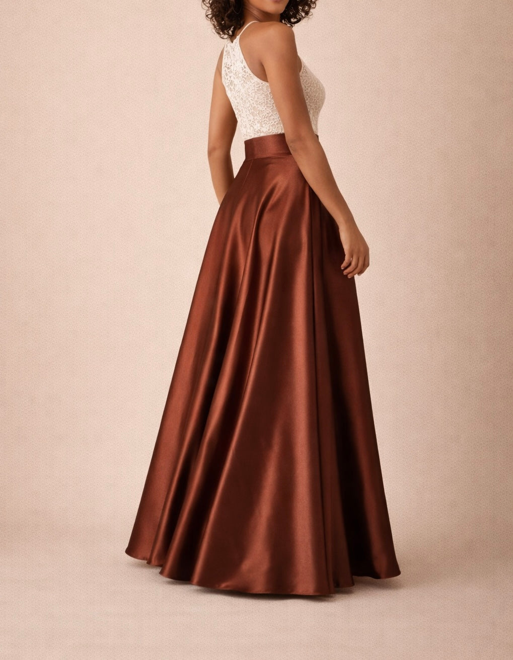 Jupe Longue en Satin Marron - Tenue de soirée femme - Tenue Invitée Mariage
