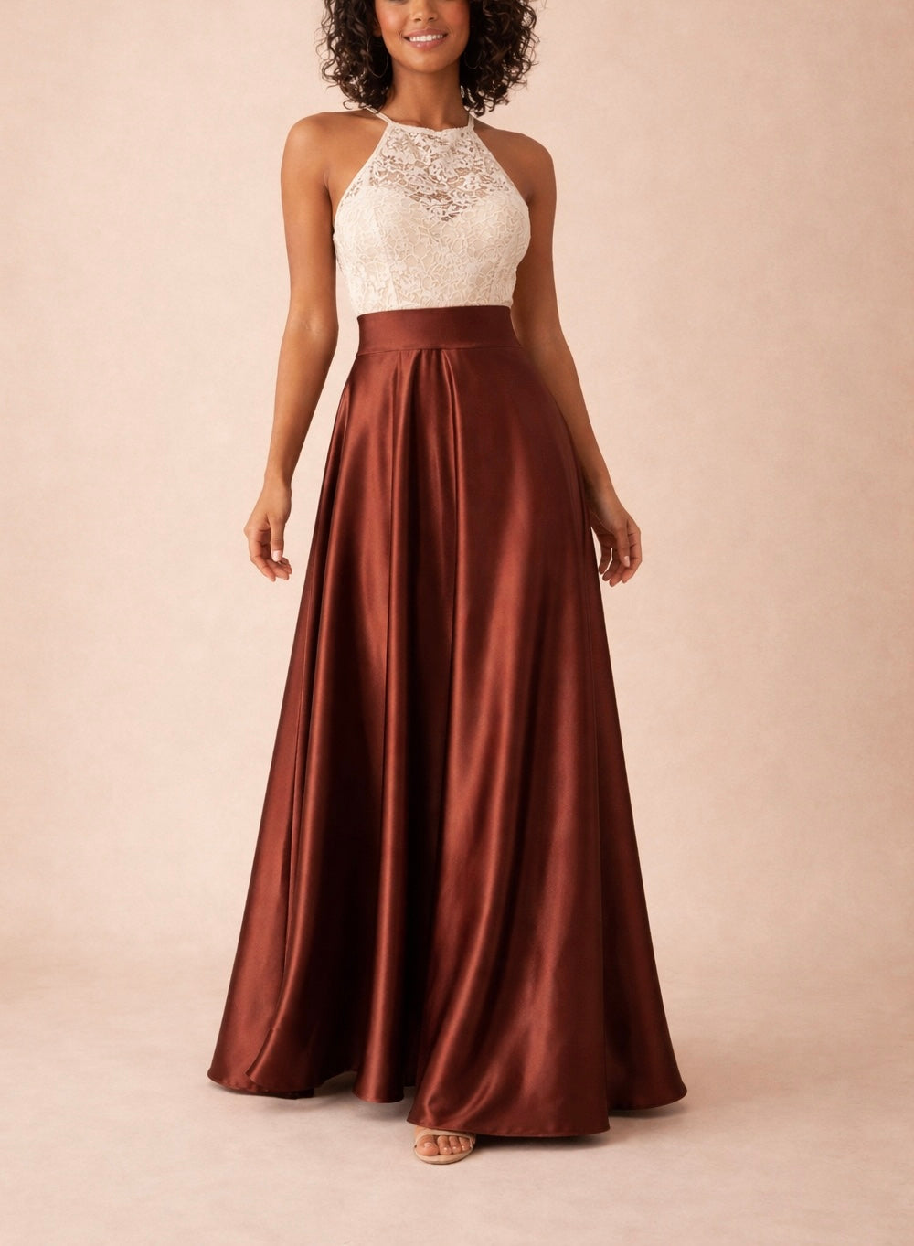 Jupe Longue en Satin Marron - Tenue de soirée femme - Tenue Invitée Mariage