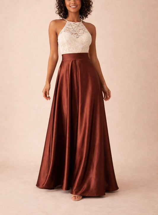 Jupe Longue en Satin Marron - Tenue de soirée femme - Tenue Invitée Mariage