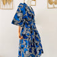Robe portefeuille africaine - Wax  Bleu Roi - Jaune