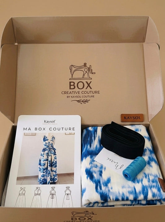 Box Créative Couture : Ma Robe Infinity à nouer – Édition Tie & Dye Bleu Azur / XS/7XL