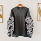 Grey wax sweatshirt / Hoodie with wax fabric detail / African sweater / Unisex