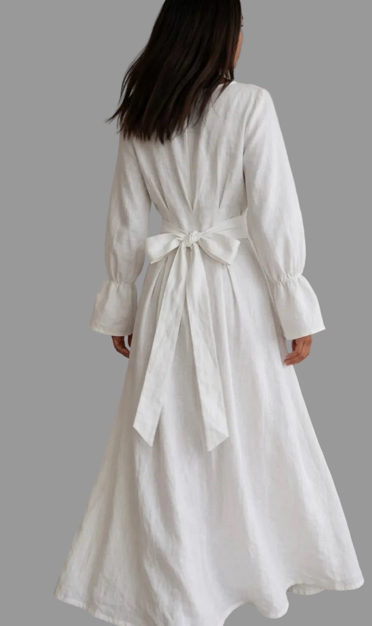 Robe longue en lin / Manches longues / Robe "Djadja" / 100% Lin