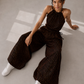 Pantalon Femme Ajustable / 100% coton / en Wax Marron