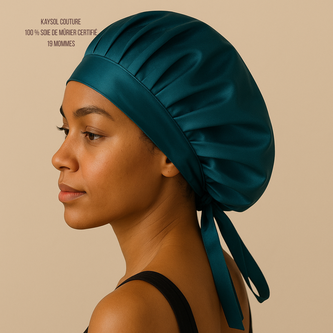 Bonnet ajustable en soie de mûrier – 100 % soie naturelle 19 mommes bleu canard