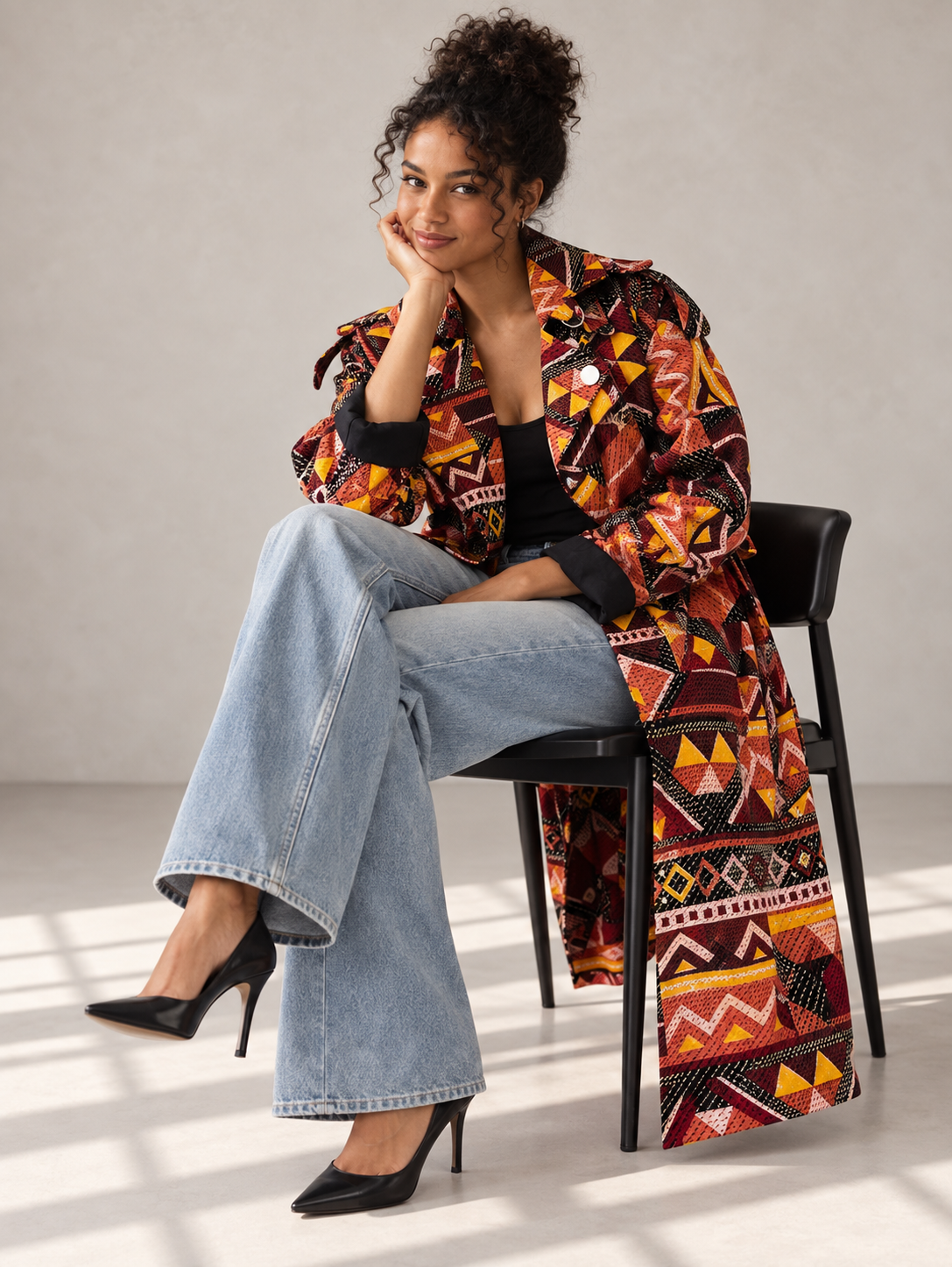 Trench femme en Wax Marron / Collection Iconique / Taille Ajustable