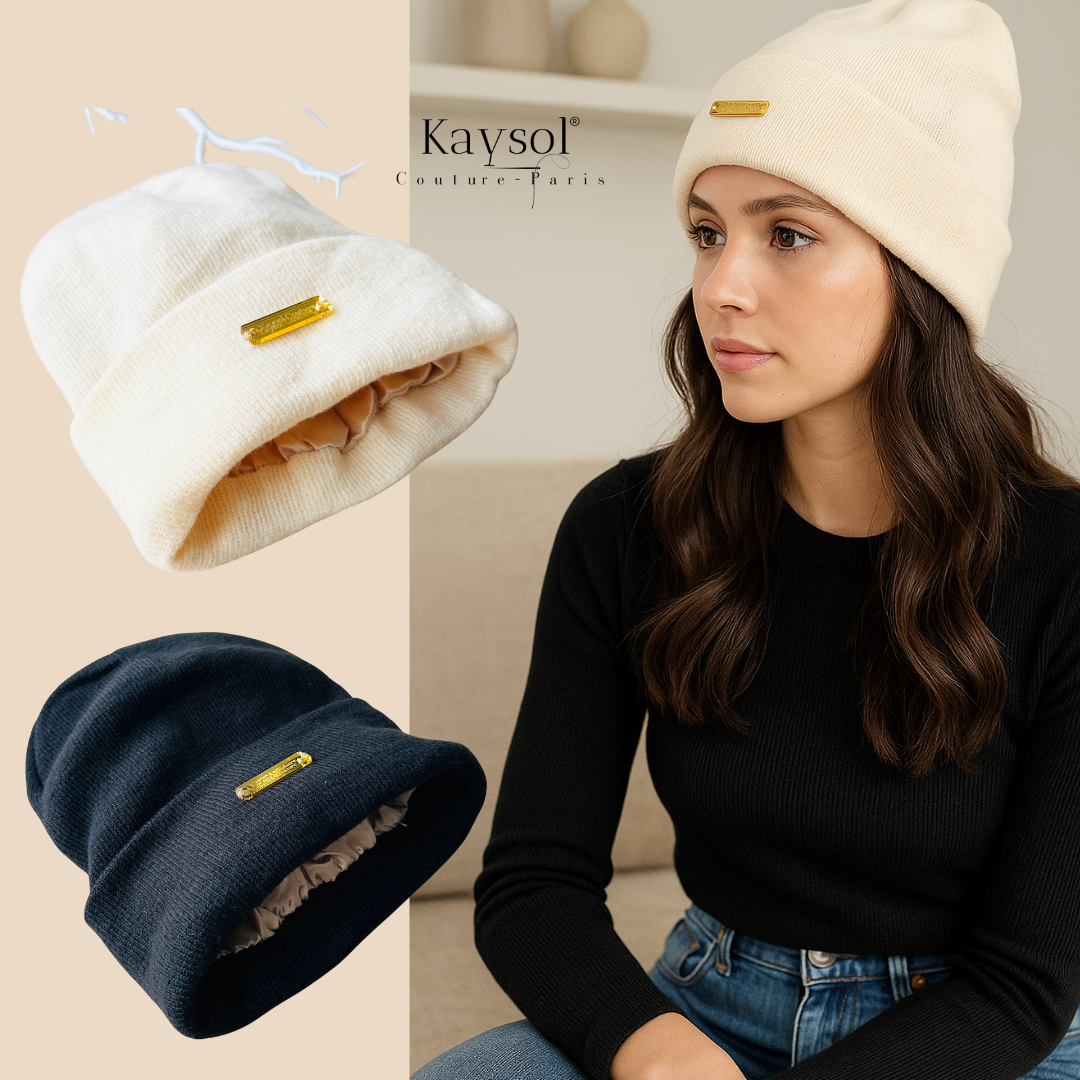 Bonnet premium doublé en satin, protège les cheveux du dessèchement et de la casse. Confort absolu, style minimaliste, idéal pour tous types de cheveux.
