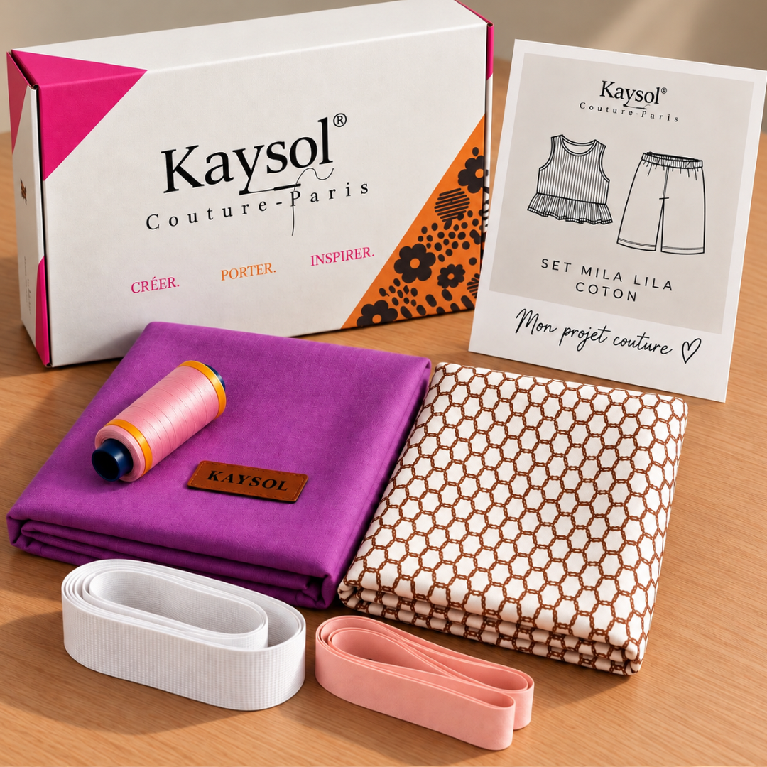 Box Couture Créative – Set Enfant MILA - Tissus + Patron de 1 à 12 ans + Mercerie