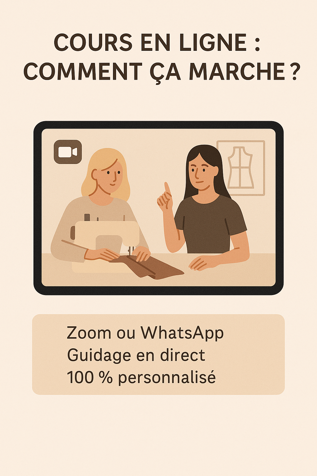 Cours de couture à distance | Forfait 10H | Débutant | En visio (Zoom/WhatsApp)