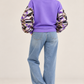 Sudadera de mujer con Wax / Lila - Mangas batik Bogolan con purpurina / Nuevo