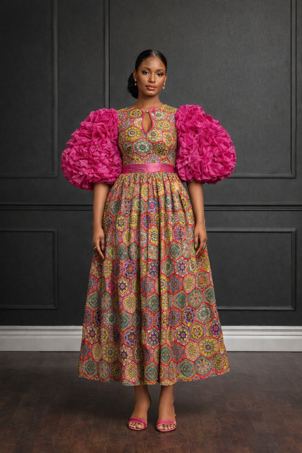 Robe de soirée en Wax Soie - Robe longue en Wax- Rose