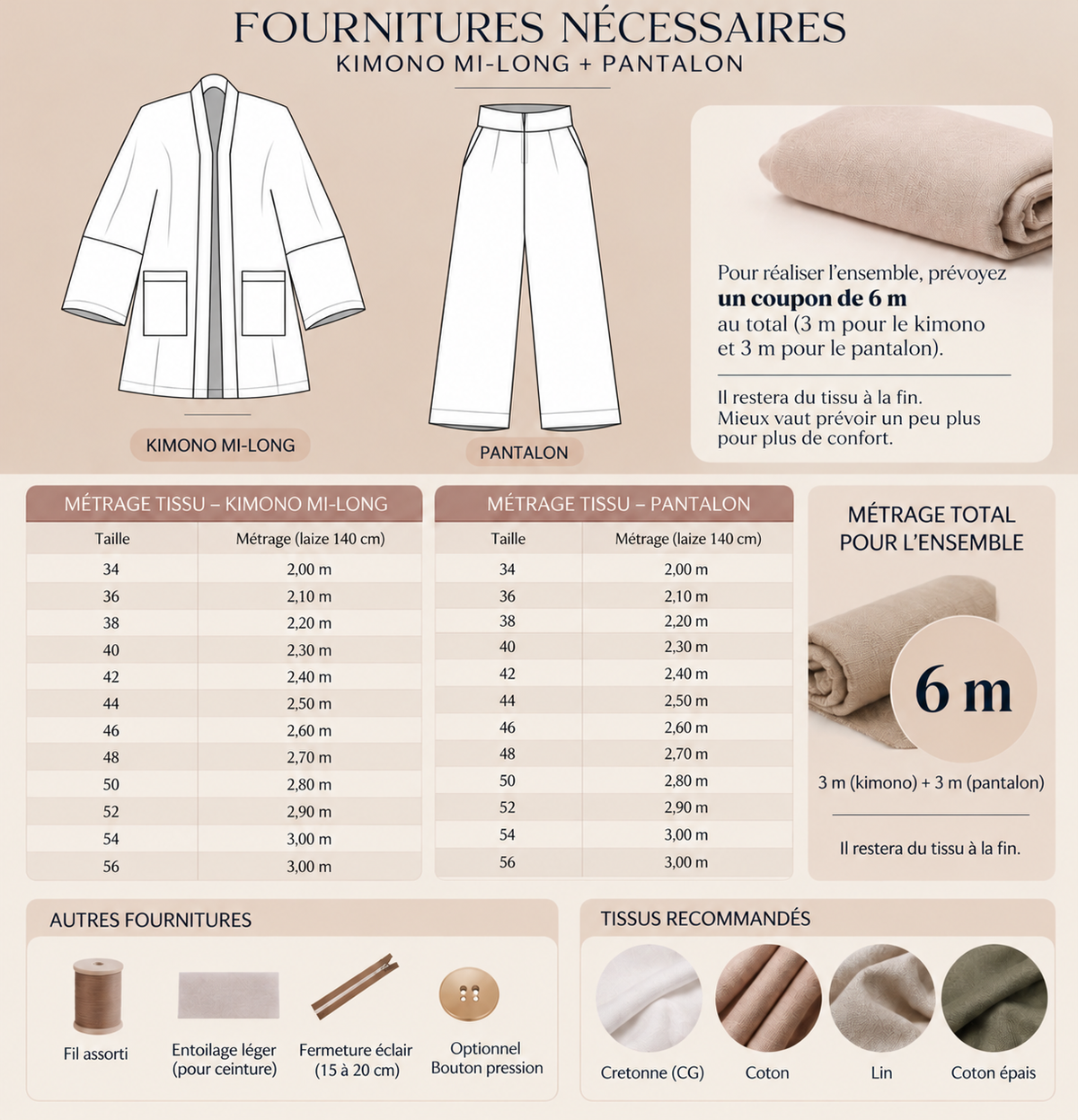 Kimono Sewing Pattern - Free Chic Women's Trousers Pattern - 12 sizes - EU - US - Instructions