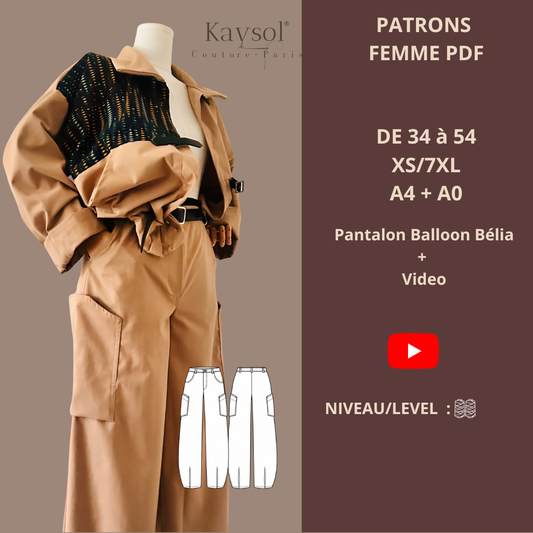 Patron Pantalon Balloon Bélia PDF Femme du 34 au 54 | Kaysol Couture