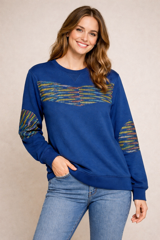 Sweat wax bleu marine / Hoodie detail tissu wax / pull africain / Mixte