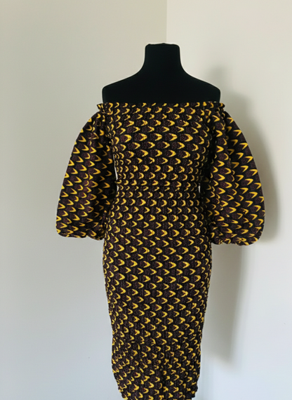 Robe Élastique droite en wax  - Manches longues - Manches bouffantes chic