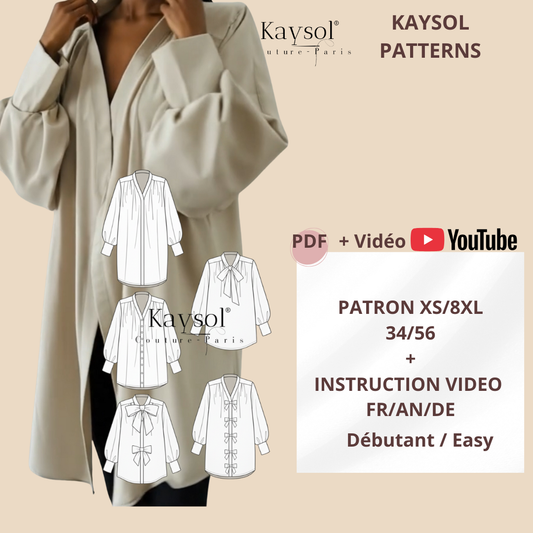 Patron Couture Blouse - PDF - Kiana - 34/56 - Guide vidéo