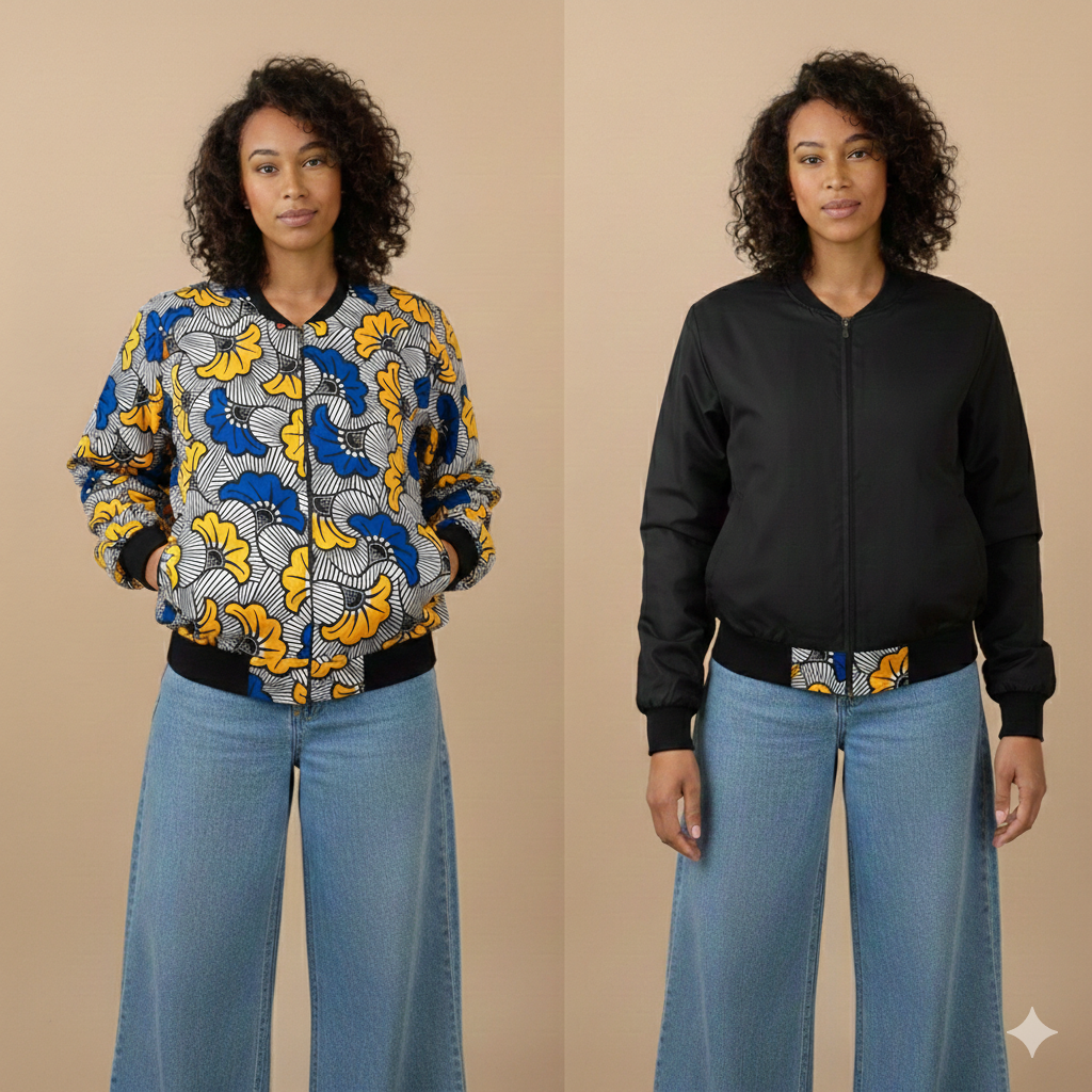 Blouson africain bleu et jaune - Réversible