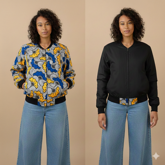Blouson africain bleu et jaune - Réversible