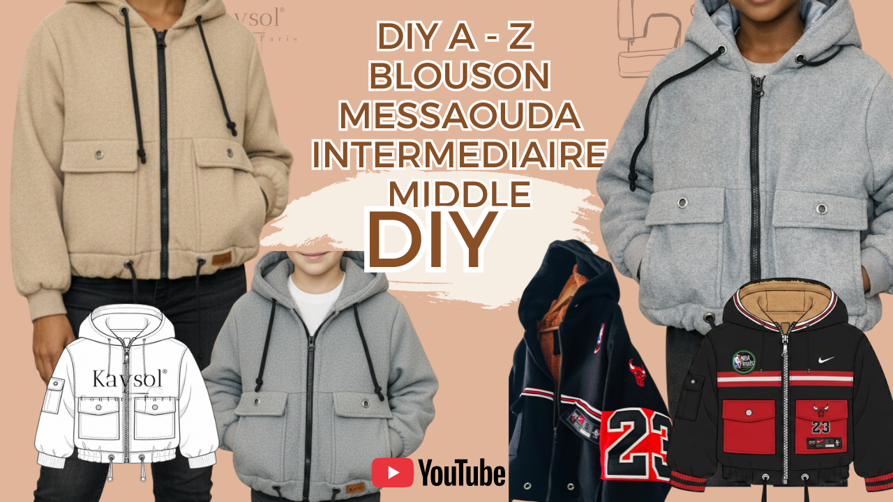 Patron couture PDF – Veste Blouson Messaouda Enfant (1 à 12 ans) Avec Instruction Video