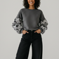 Grey wax sweatshirt / Hoodie with wax fabric detail / African sweater / Unisex
