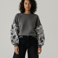 Grey wax sweatshirt / Hoodie with wax fabric detail / African sweater / Unisex