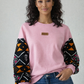 Sweat customisé en Wax - sweat rose  - Bogolan