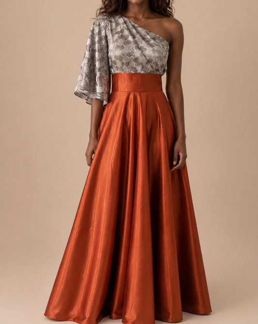 Jupe longue Terracotta - Jupe en Satin Duchesse - Terracotta