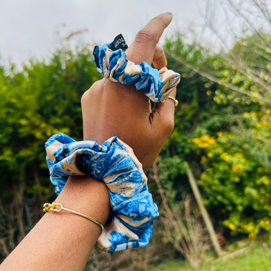 Duo Chouchous Satin bleu Premium – Taille XS & M - Touché Soie